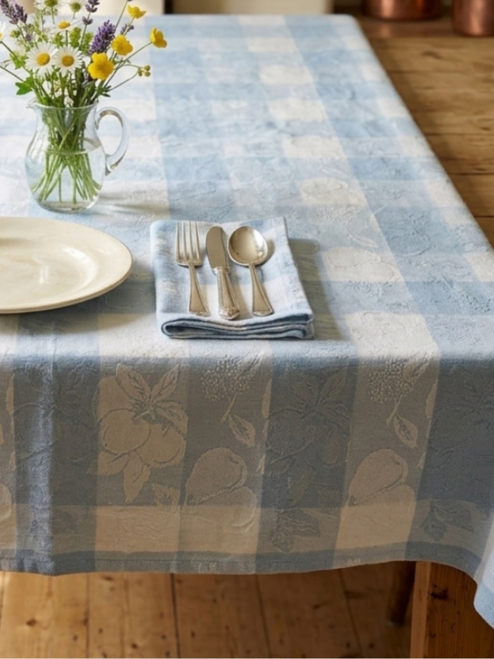 Tablecloth Cotton Park Cottage Rectangular Blue/White Plaid Cotton